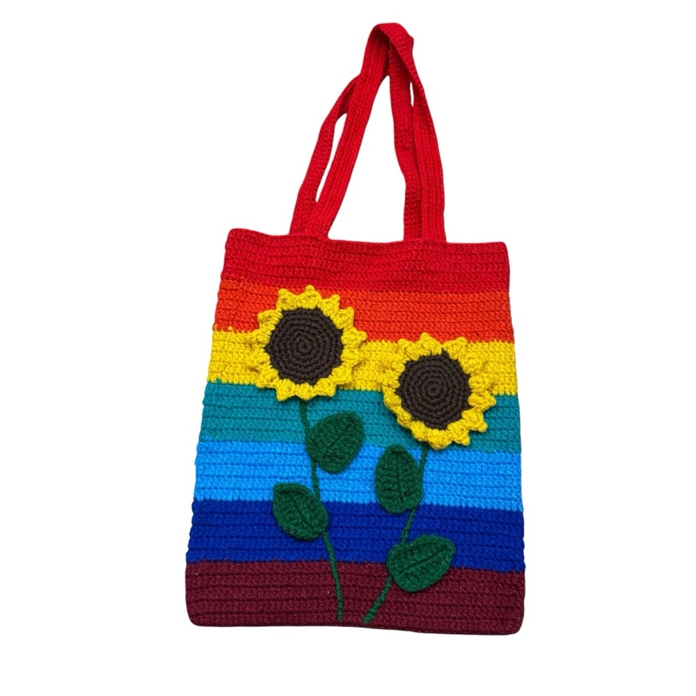 Sunflower Knit Rainbow Tote Bag‎ Fantastic Condition